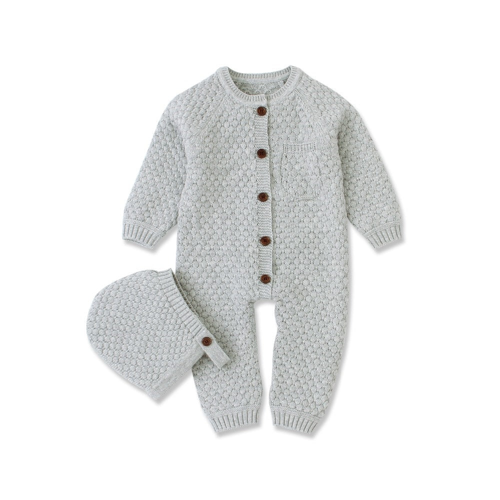 CuddlyKnits™ Cozy Baby Jumpsuit & Hat Set