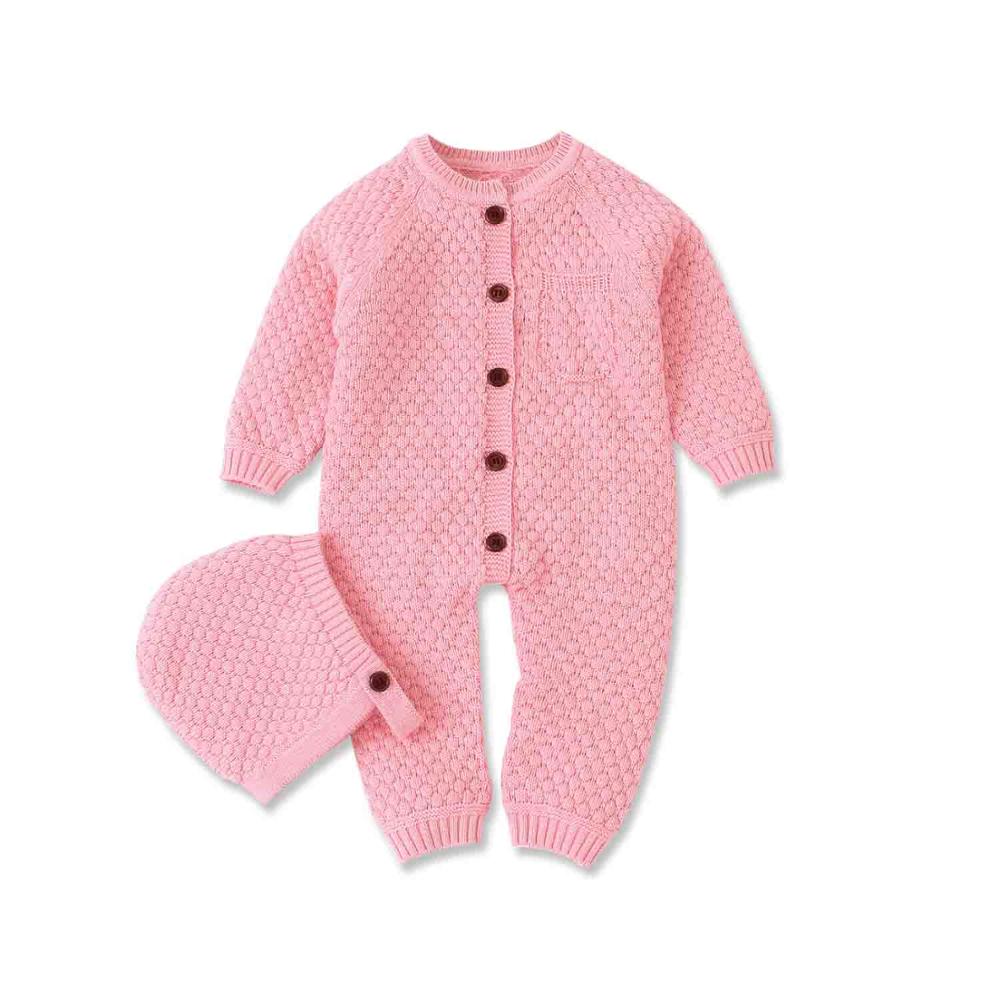 CuddlyKnits™ Cozy Baby Jumpsuit & Hat Set
