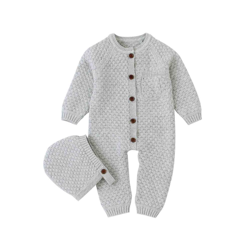 CuddlyKnits™ Cozy Baby Jumpsuit & Hat Set