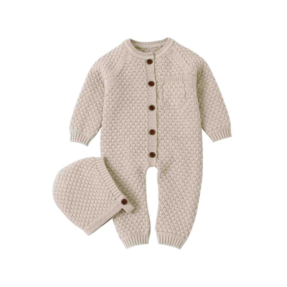 CuddlyKnits™ Cozy Baby Jumpsuit & Hat Set