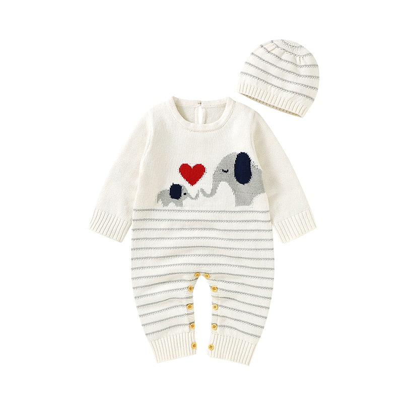 CuddlyKnits™ Cozy Baby Jumpsuit & Hat Set