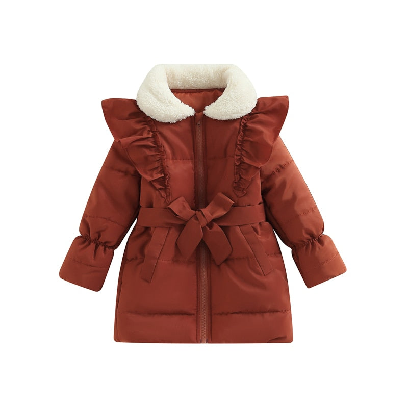 FestiveRuffle™ Girls' Belted Down Coat