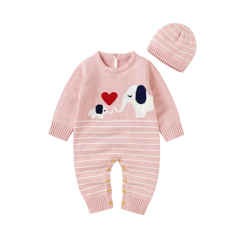 CuddlyKnits™ Cozy Baby Jumpsuit & Hat Set