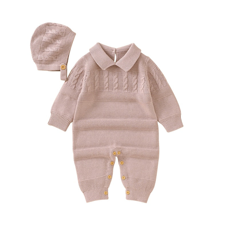 CuddlyKnits™ Cozy Baby Jumpsuit & Hat Set