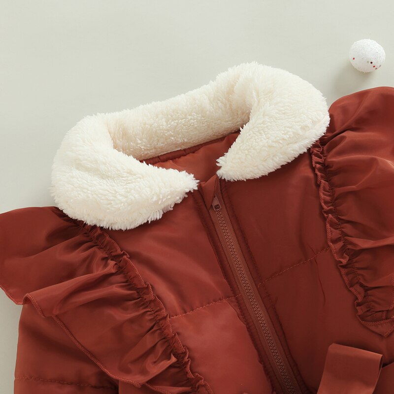 FestiveRuffle™ Girls' Belted Down Coat