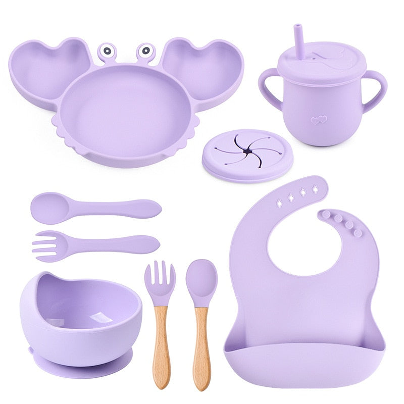 ColorfulCrab™ 8-Piece Baby Silicone Tableware Set