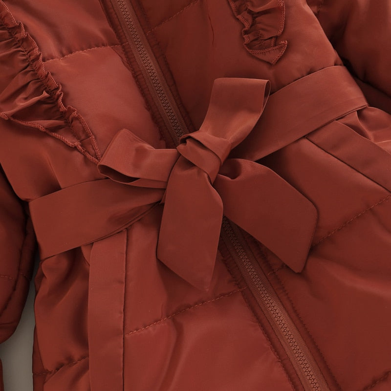 FestiveRuffle™ Girls' Belted Down Coat
