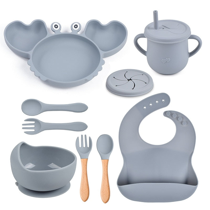 ColorfulCrab™ 8-Piece Baby Silicone Tableware Set