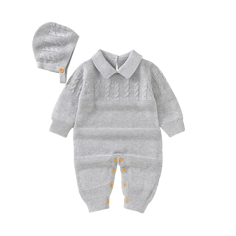 CuddlyKnits™ Cozy Baby Jumpsuit & Hat Set