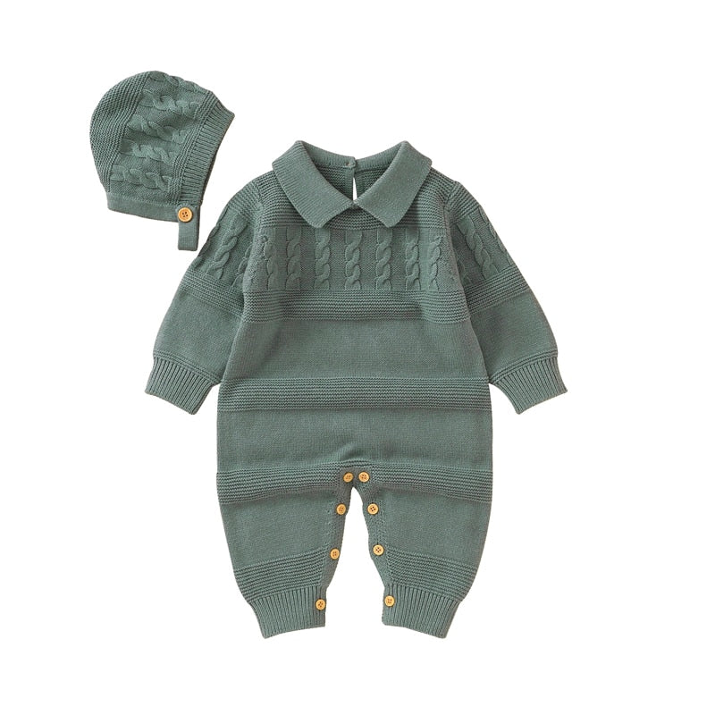 CuddlyKnits™ Cozy Baby Jumpsuit & Hat Set