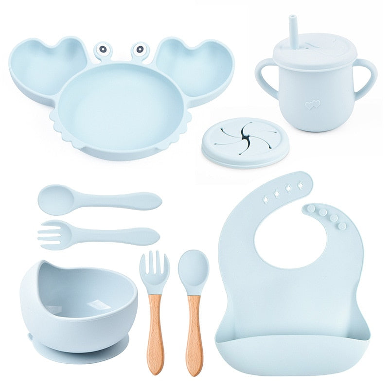 ColorfulCrab™ 8-Piece Baby Silicone Tableware Set